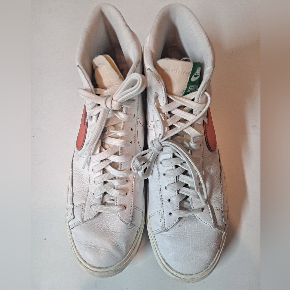 Nike White and Red High-Tops with Green Tag